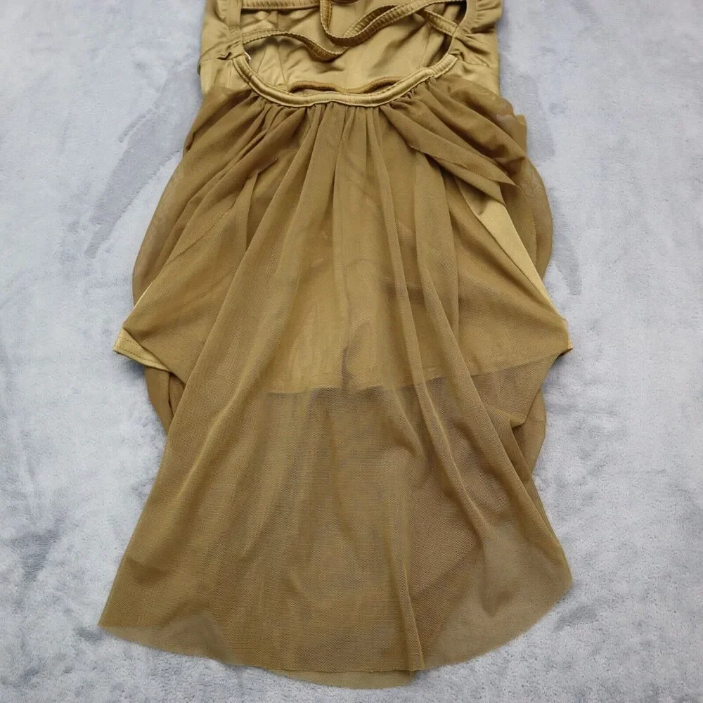 Kelle Dress Girls L Gold Sleeveless Halter Neck Open Back Strap Lyrical Costume